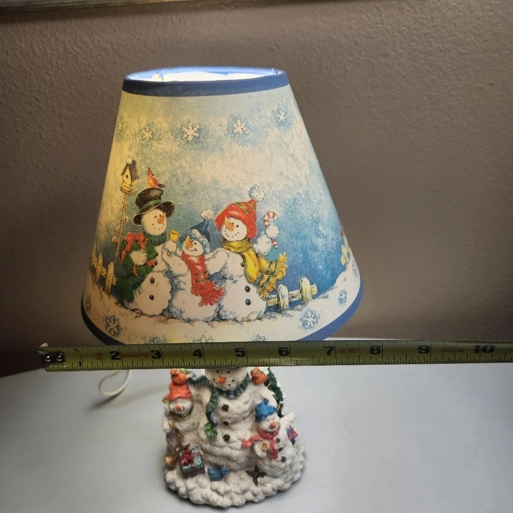 Jolly Snowman Family Christmas Table Lamp w/Shade